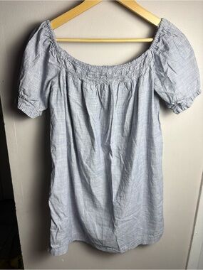 Zara Light Blue Off the Shoulder Mini Dress with Puff Sleeves Medium